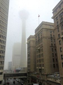 The view from Kelsey's desk. Too bad the weather was so misty! 