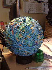 Should Corey ever want to part with this giant ball of elastics, I will suggest turning it into contest. Guess how many elastics! 